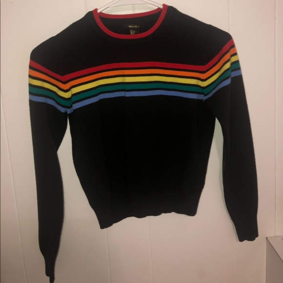 S Forever 21 Rainbow Black Long Sleeve Crop Top - Picture 2 of 2